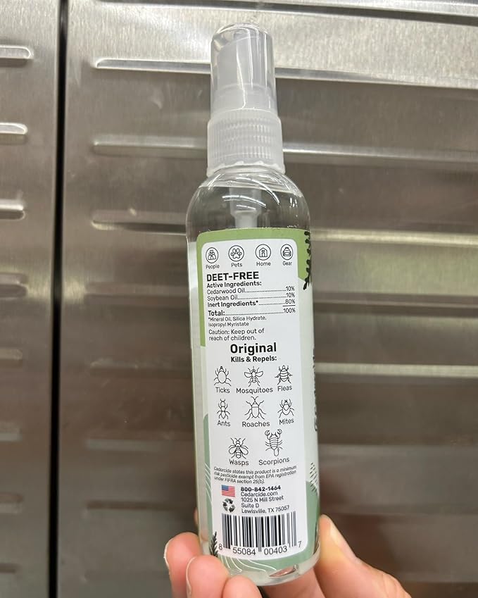 Cedarcide Original Bug Spray | Repel & Kill Fleas, Ticks, Mosquitoes, Mites, Ants & Chiggers | for use on People, Pets & Home | Natural Cedar Oil | Eco-Friendly | 4 Oz