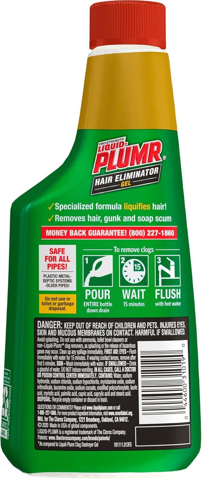 Liquid-Plumr Pro-Strength Hair Eliminator Gel Clog Remover, Hair Clog Remover and Drain Opener, Safe for All Septic Systems and Pipes, 16 fl. oz. Bottle (Pack of 2)