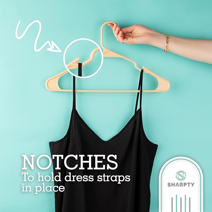 Sharpty Plastic Hangers Clothes Hangers for Clothing, Closet, Coats & Shirts - Notched, Durable & Space Saving - for Everyday Standard Use, Room Essentials & Basics - 20 Pack - Beige