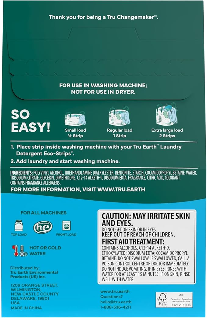 Tru Earth Fabric Softener Sheets for Washing Machine | Alternative to Fabric Softener Liquid and Pods | 80 Sheets | Fragrance-Free
