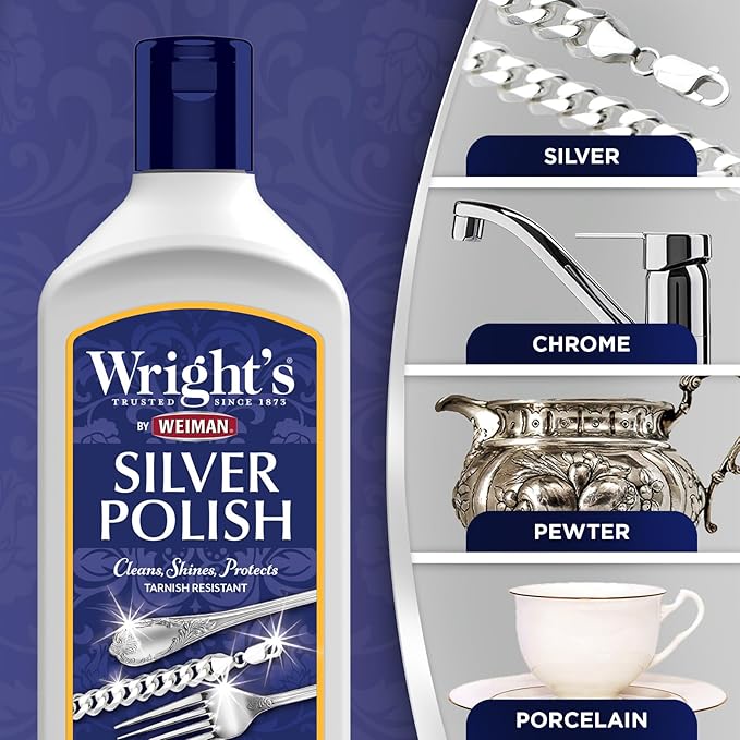 Wright's Silver Cleaner and Polish - 7 Ounce - Ammonia Free - Use on Silver, Jewelry, Antique Silver, Gold, Brass, Copper and Aluminum