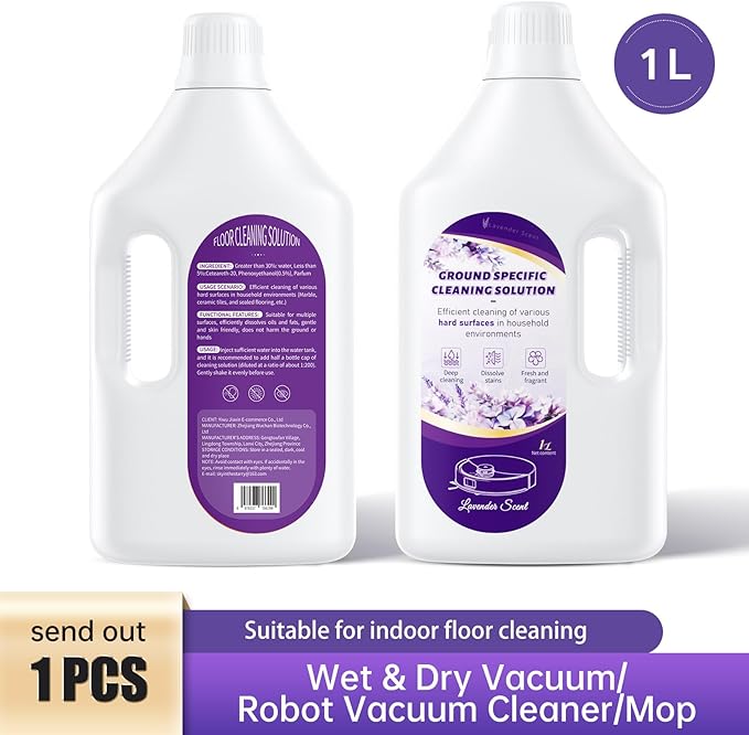1L Floor Cleaning Solution Compatible with Roborock/Eufy/iRobot/Ecovacs/Dreame/Shark, Fragrance Deodorization, Deep Cleans for Multiple Hard Floors (1 Liter, 【Lavender】)