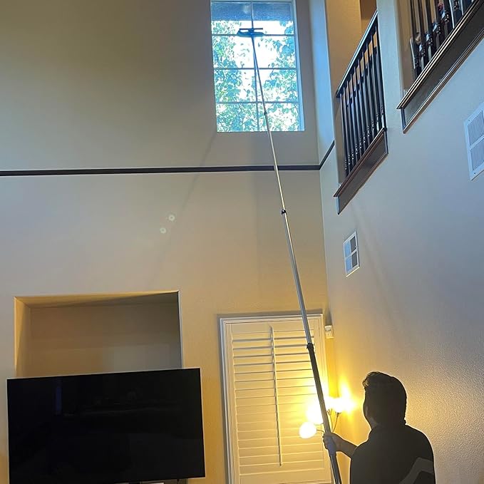 20 Foot High Ceiling Fan Duster with 5-12ft Extension Pole, Extendable Reusable Cobweb, Feather, Window Cleaning Squeegee Kit