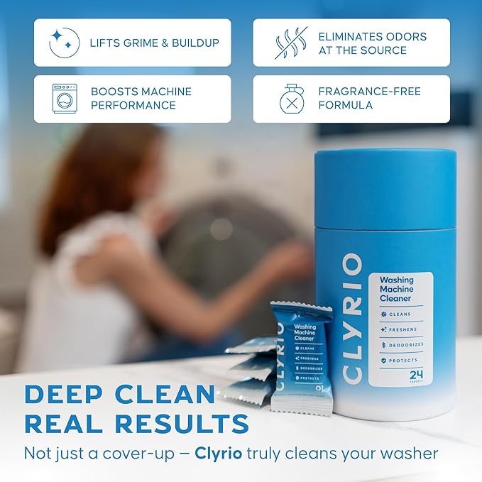 Clyrio Washing Machine Cleaner Tablets – Washer Odor Remover, Unscented Deep Clean for Smelly Washers, HE & Front Load, Septic Safe, 24 Count