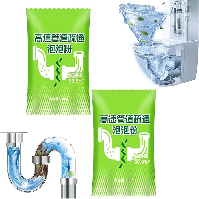 Wild Tornado Sink and Drain Cleaner, Wild Sink and Drain Cleaner Powder, Fast Foaming for Kitchen/Bathroom/Toilet Pipeline Quick Cleaning Tool (2PCS)