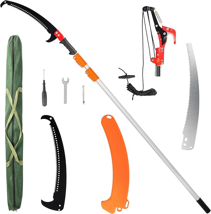 VINGLI 12ft Manual Pole Saws, Extendable Tree Trimmers Long Handle Pruner, 2Pcs Sharp Blade and Scissors, Long Tree Pruner with 2-section for Pruning Palms and Shrubs