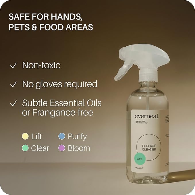Everneat Probiotic Surface Cleaner Concentrate – Cleans for Days, Refillable, Non-Toxic | Plastic Spray Bottle | Unscented | 1 oz (Just Add Water)