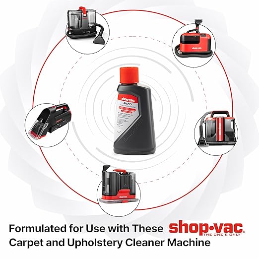 Shop-Vac Carpet Cleaner Solution, 8Fl Oz, Low Foam Upholstery Cleaner Solution For All Carpets, Upholstery & Area Rugs, Dissolves Dirt, Grime, Pet Stain & Tough Sticky Messes