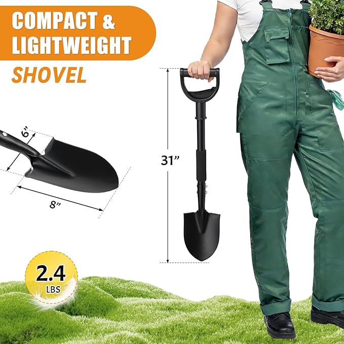 Garden Shovels for Digging, 31 Inch Small Shovel, Heavy Duty Metal Digging Shovel with D-Handle Grip, Short Kids Shovels for Digging, Mini Spade Shovel for Gardening, Camping, Beach, Car, Snow Removal