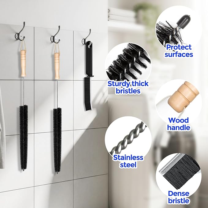 Holikme Dryer Vent Cleaner Kit 2 Pack - Household Cleaning Supplies 304 Stainless Steel Dryer Lint Brush Home Essentials for Lint Trap Dust Vacuum Brush
