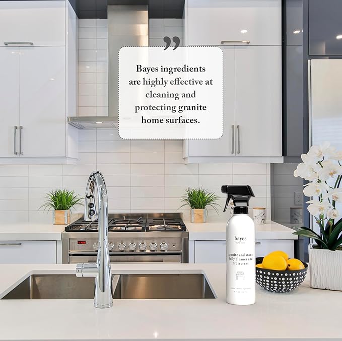 Bayes Granite and Stone Daily Cleaner and Protectant - Cleans, Shines, and Protects - For Granite, Quartz, Marble, Tile, and Stone Surfaces - 16 oz, 6 Pack