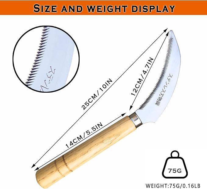 SHANFEEK Grass Sickle with Sawtooth Japanese Weeding Hoe Garden Hand Tool Weeding Tools for Garden High-Strength Steel with Solid Wood Handle (Brown)