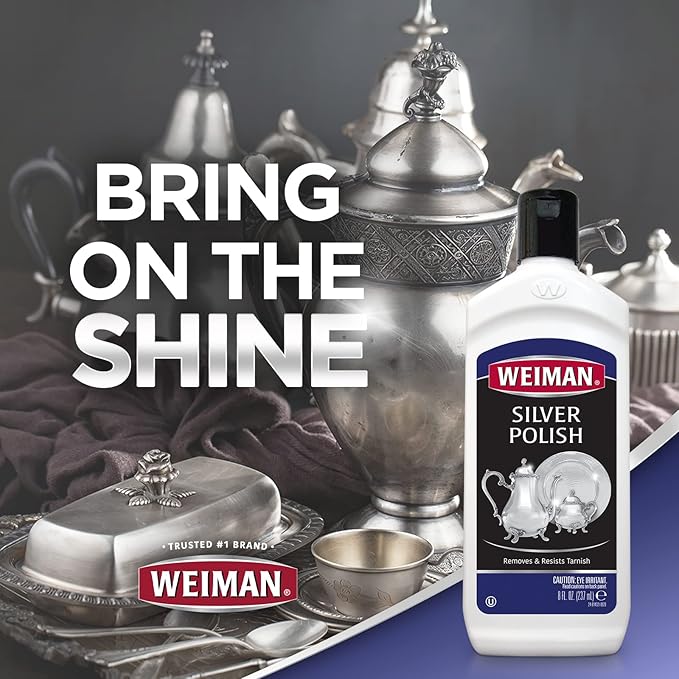 Weiman Silver Cream Cleaner 3-in-1, Anti-Tarnish Technology, Safely Clean, Polish, Shine & Restore, Removes & Prevent Tarnish, 8 Oz with Jewelry Polishing Cloth