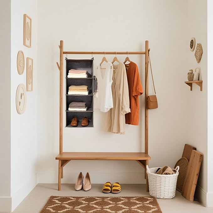 Hanging Closet Organizer 4 Shelf - Hanging Cube Organizer with Pockets, Sweater Shoe Storage, Max Storage for RV Closet, Grey (2)