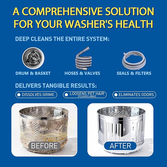 24 Count Washing Machine Cleaner for Pet Hair Relief Tablets - HE-Safe, Septic-Safe, Lavender Scent, 1-Year+ Supply, Pet-Friendly Washer Cleaner for Top/Front Load Washers