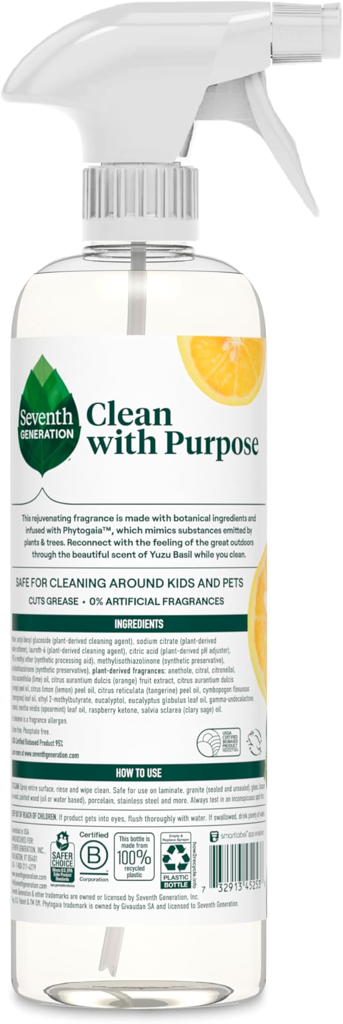 Seventh Generation All Purpose Cleaner Rejuvenating Yuzu Basil,For All Surfaces,23 fl oz,(Pack of 8)