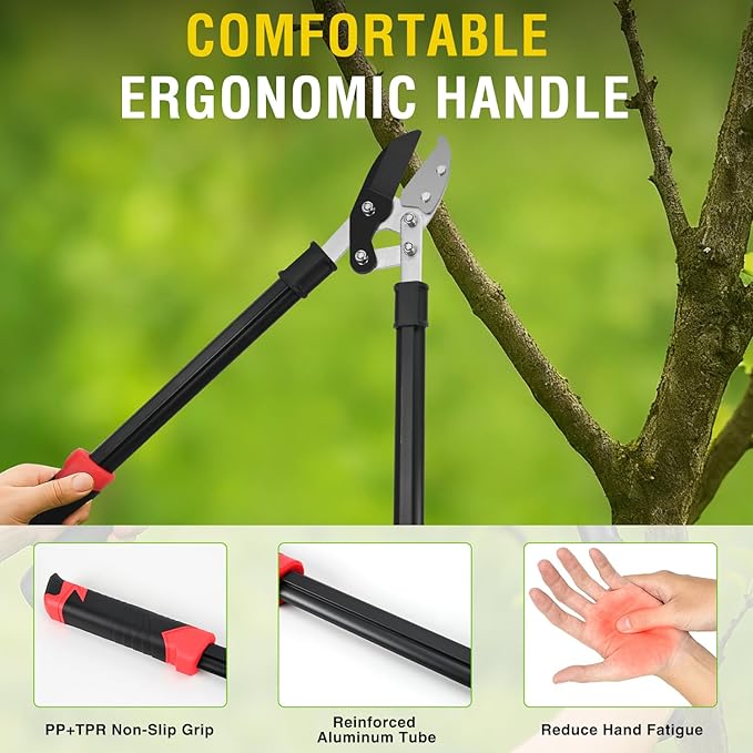 Yesker 29.5" Loppers Heavy Duty Tree Trimmer Sharp Anvil Blade Bypass Loppers up to 1.6 Inch Dia Cut Capacity Compound Action System Limb Branch Cutter Ideal for Tree Trimming Garden Maintenance