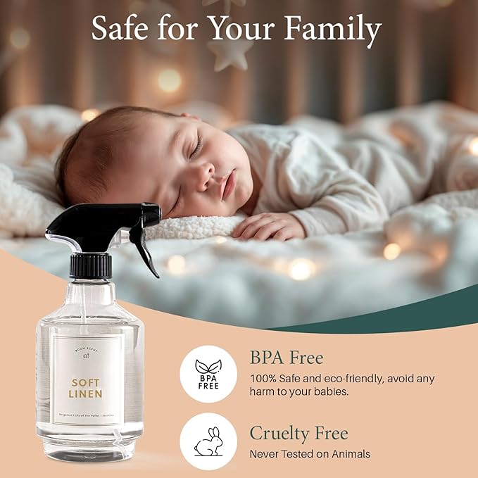 Chakra Freshener Fabric Spray - Long-Lasting Multi-Purpose Laundry Scent for Bedding, Clothes & Home Fabric Deodorizer, Luxury Room Deodorizer, Linen Spray w/Trigger, 16.9 fl oz, Soft Linen