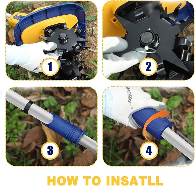 Cordless Tiller Cultivator Compatible with Dewalt 20V Battery(Tool Only), Electric Garden Tiller w/270 RPM, 48 Steel Tines, 8.7" Tilling Width, 6.3" Depth, Portable Rotary Tiller