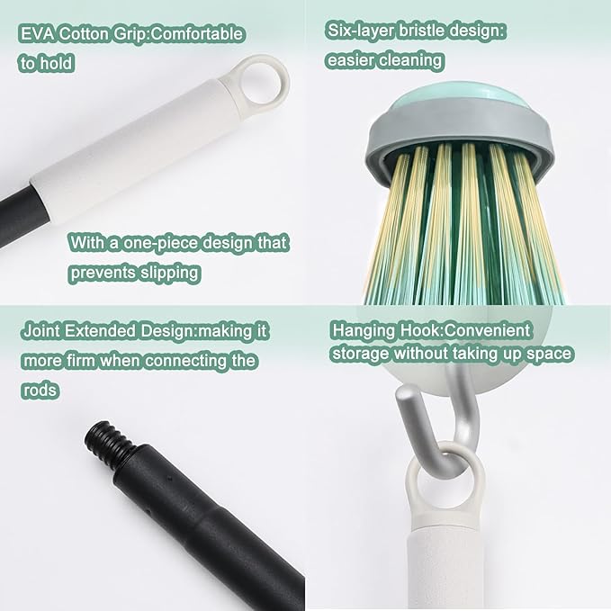 Indoor Broom Soft Bristle Brooms - Brooms for Sweeping Indoor Pet Hair, House Broom for Cleaning Hardwood, Tile, and Decking Surfaces Across.（Green）