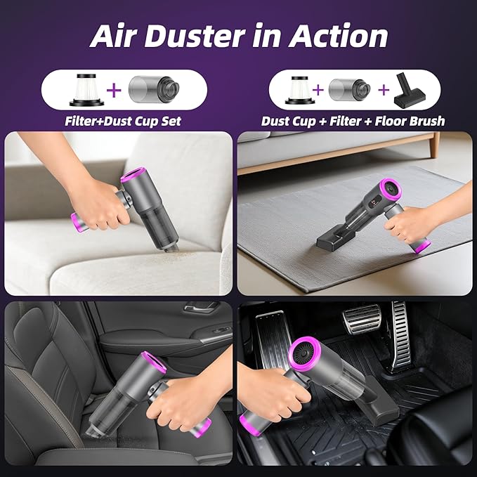 Mini Vacuum Cleaner, 2 in 1 25000PA Brushless Car Vacuum &250000RPM Air Duster 9000mAh Battery Air Blower Wireless Handheld Vacuum for Car,Office and Home