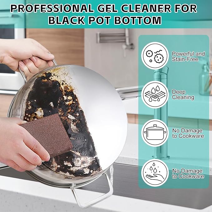 Magic Gel Cleaner for Black Pot Bottom,150 g PotBottom Cleaning Gel, Stainless Steel Cleaner for Bottom of Pots and Pans, PotGelCleaner Effortless for Burned Cookware (2 Pcs)