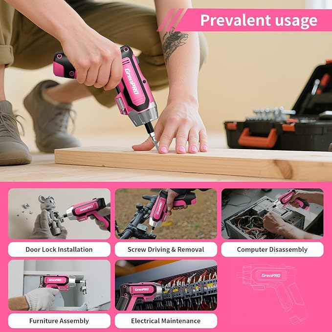 4V Electric Screwdriver Rechargeable 29pcs, Cordless Screwdriver, USB Small Power Screwdriver Set with Bits, Pink, Ideal for Home Repairs