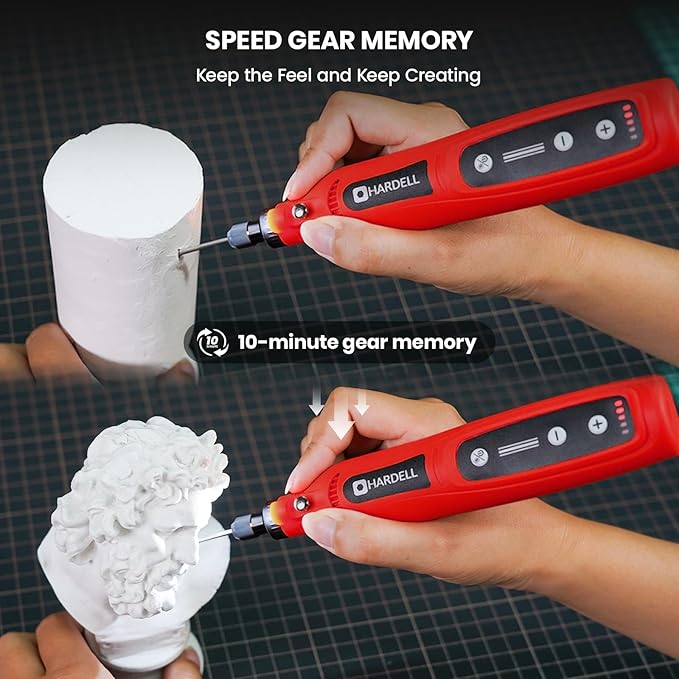 HARDELL Engraving Pen, Cordless Rechargeable Rotary Tool,5 Speed Engraver Pen For Metal, Wood, Plastic And Glass, Engrave 50+ Surfaces with 6 Carving Bit, 3 polishing bit, 20 Sandpaper, 4 Stencils