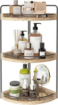 Fixwal Bathroom Counter Organizer, 3 Tier Rustic Bathroom Shelves Corner Organizer, Wood Countertop Storage Tray for Vanity, Kitchen, Bedroom (Light Brown)
