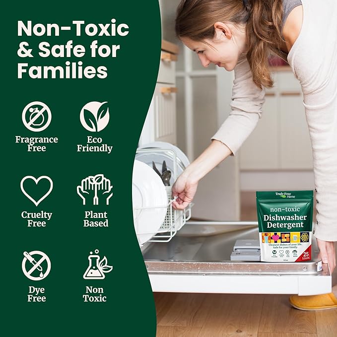 Truly Free Dishwasher Detergent Powder | Natural Dish Detergent, Dishwasher Soap | Plastic Free, Plant-Based, Clean, Heavy Duty Hard Water Stain & Grease Remover | Fragrance Free | 12.5 oz (Pack of 2)