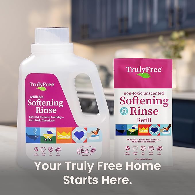 Truly Free Natural Fabric Softener | Non-Toxic for Babies & Kids Sensitive Skin | Plant-Based Laundry Softening Conditioner | Safe, Gentle & Chemical-Free | Unscented | 1 Pack with Jug