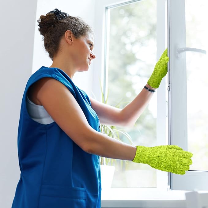 Patelai 3 Pairs Microfiber Plant Dusting Gloves Leaf Cleaning Gloves for Indoor Plants, Blinds, Furniture, House (Green Yellow,Blue,Pink,Medium)