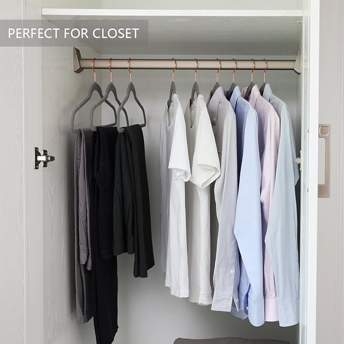 MIZGI Premium Velvet Hangers (30 Pack) Heavy Duty - Non Slip - Velvet Suit Hangers Gray - Copper/Rose Gold Hooks,Space Saving Clothes Hangers (Gray)