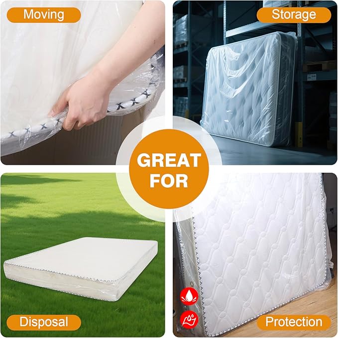 2 PK Twin XL/Twin Mattress Bags for Moving and Storage, Heavy-Duty 4 Mil Clear Plastic Mattress Cover for Moving, Super Thick Mattress Storage Bags