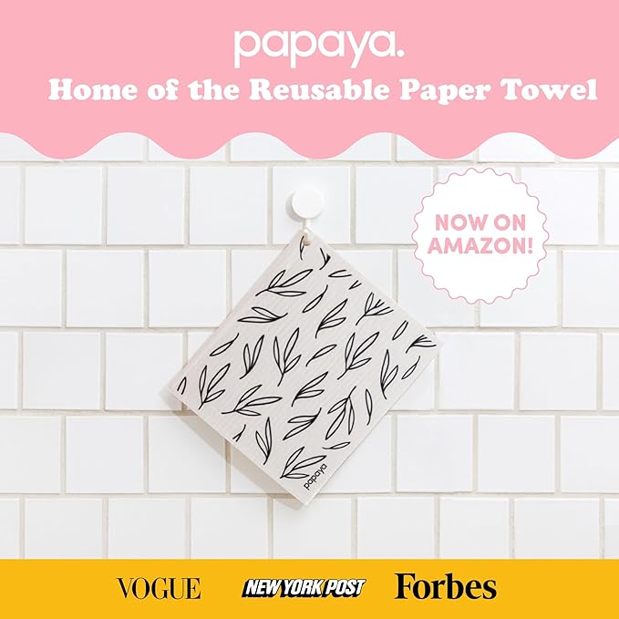 Papaya Reusable Paper Towels, Premium Swedish Dishcloths with Hook, Non-Scratch Reusable Paper Towel, 1 Sheet Replaces 17 Rolls - 2 Sheets, 1 Hook