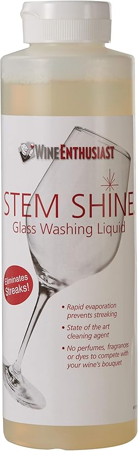 Wine Enthusiast Stem Shine - Wine Glass Liquid Cleaner to Eliminate Streaks, Remove Odor, Clean Contaminants & Grim – Hand Wash Delicate Glassware & Crystal (16 oz)