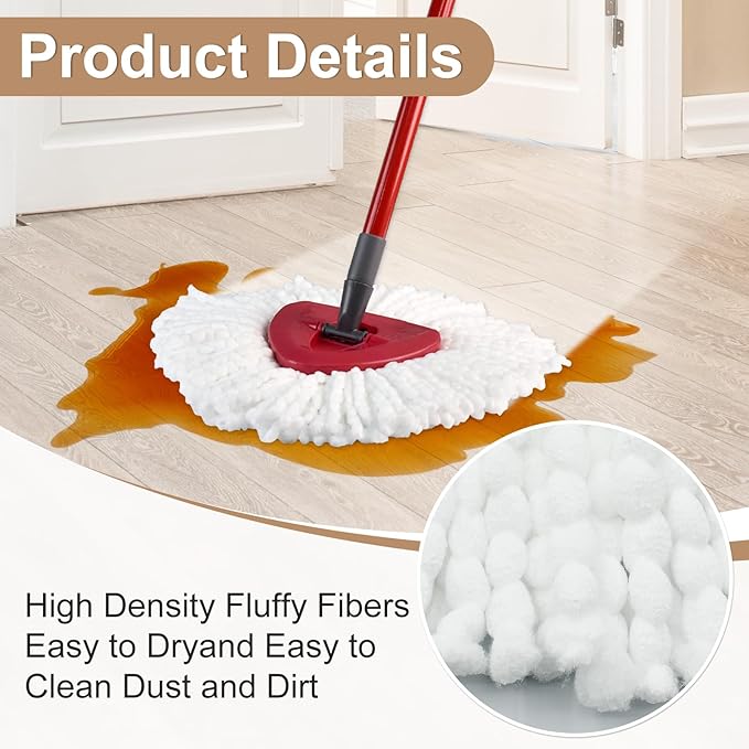 Mop Replace Head for O Cedar, Mop Heads Replacements for Ocedar, Spin Mop Replacement Head for Ocedar Easy Wring 1 Tank System, Include 2 Pack Spin Mop Refills & 2 Scrubber Mop Head & 1 Pack Mop Base