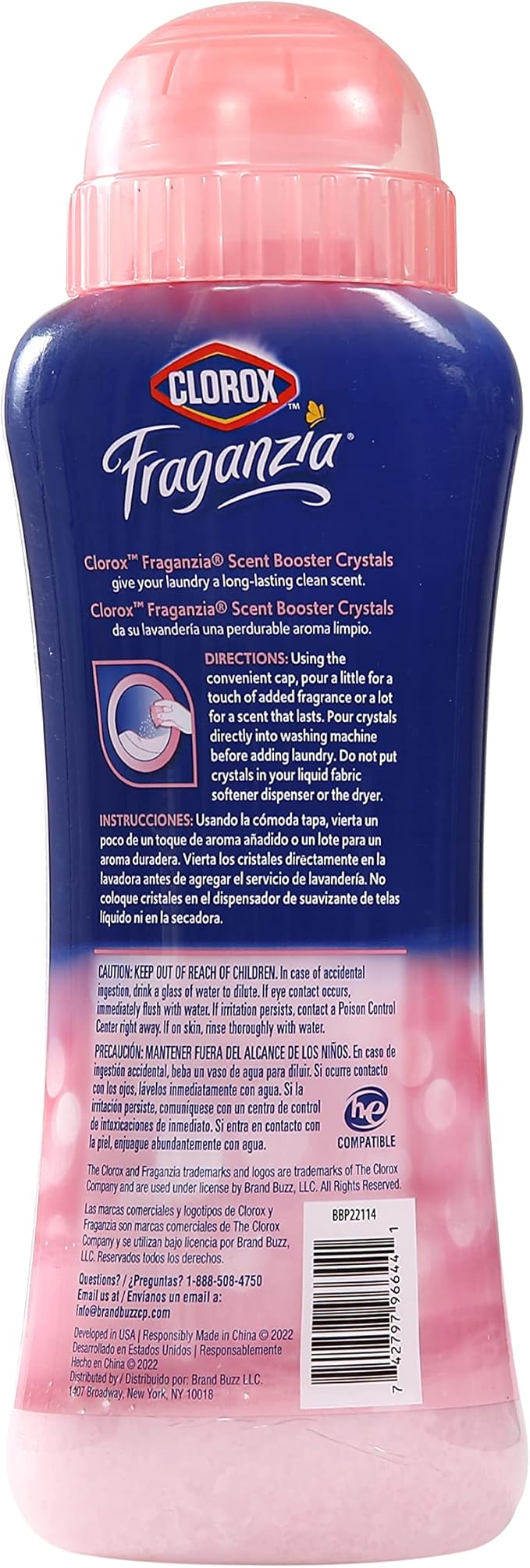 Clorox Fraganzia Laundry Scent Booster Crystals, In-Wash Fragrance Beads for Fresh-Smelling Clothes & Linens, Safe for All Fabrics & Colors, Easy-Pour Bottle, Rose Scent, 18 Oz, 2 Pack