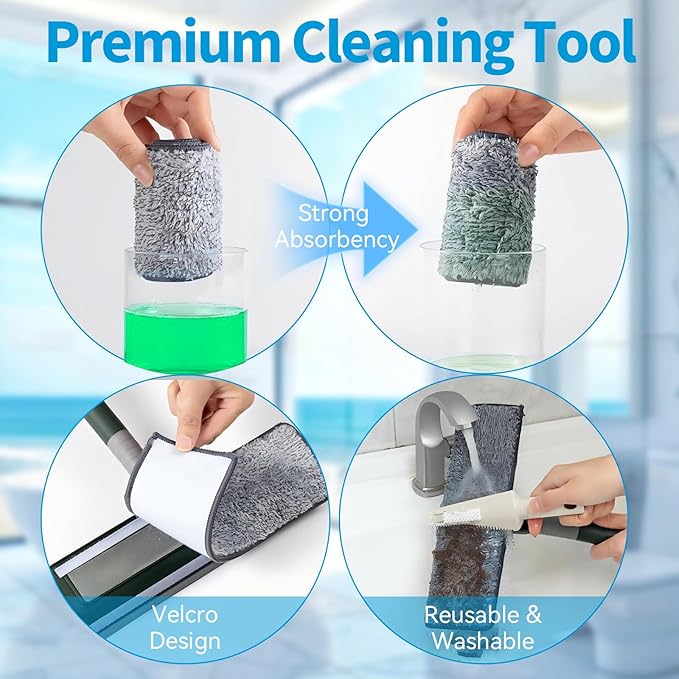 Window Cleaner for Home 68" Long Squeegee for Window Cleaning 2-in-1 Window Cleaning Squeegee Kit with Bendable Head Indoor Outdoor Window Washing Tool for Car Sliding Shower Glass Door