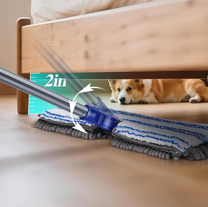 Two Sided Dust Mop Floor Cleaning System, MASTERTOP 360 Microfiber Mop with Stainless Steel Handle,Wet Dry Mop,Flat Flip Mops for Hardwood, Laminate, Vinyl, Tiles,4 Washable Mops Pads
