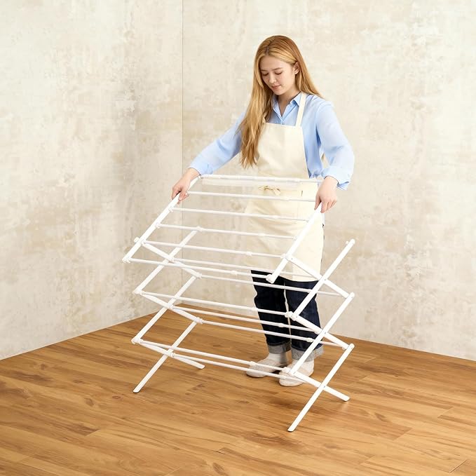 Foldable Clothes Drying Rack, Extendable Laundry Drying Rack, Clothes Airer, Steel Frame, 24-39.2”W x 23.6”D x 40.55 H, Easy Assembly, Indoor Outdoor Use, White