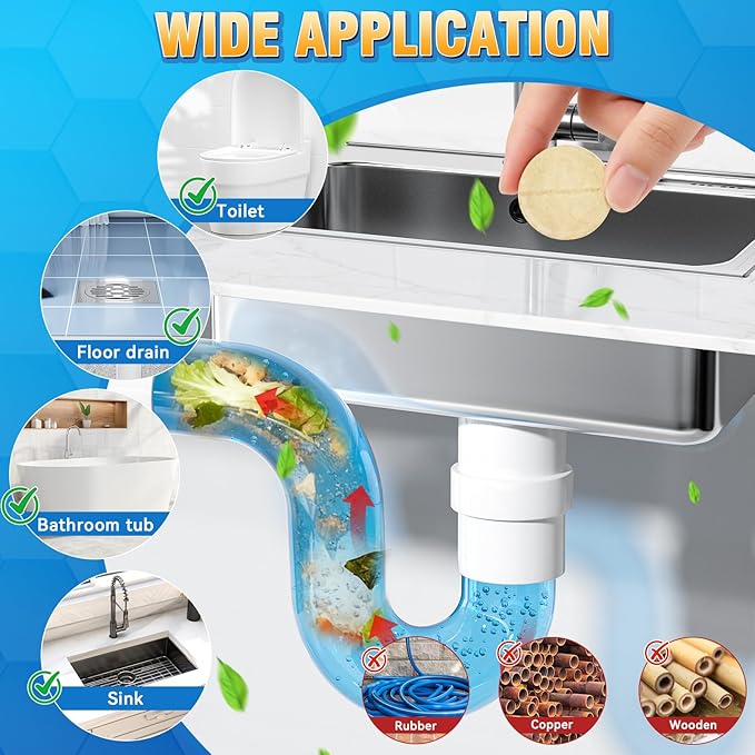 Garbage Disposal Cleaner and Deodorizer Tablets, 25 Pack Sink Cleaner Tablet, Powerful Foam Drain Cleaner, Effectively Removes Residue, Grime and Odors for Kitchen, Bathroom, Toilet, 1 Year Supply