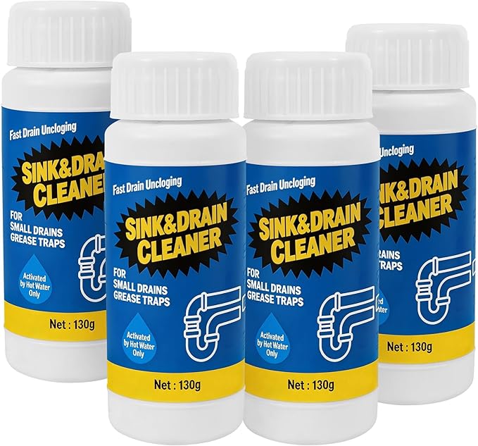 Sink Drain Cleaner Powder: Household Drain Clog Remover for Sink Shower Tub Kitchen Bathroom Pipes Floor Drains - Easy-to-Use Home Unclogging Opener (4 Pack)