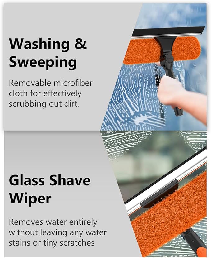 26FT Reach Window Squeegee for Window Cleaning Kit with 5-20 Foot Telescoping Extension Pole, 2 in 1 Window Squeegee, Cobweb Duster, Dust Kit Window Washing Kit for Car, Shower Glass Door