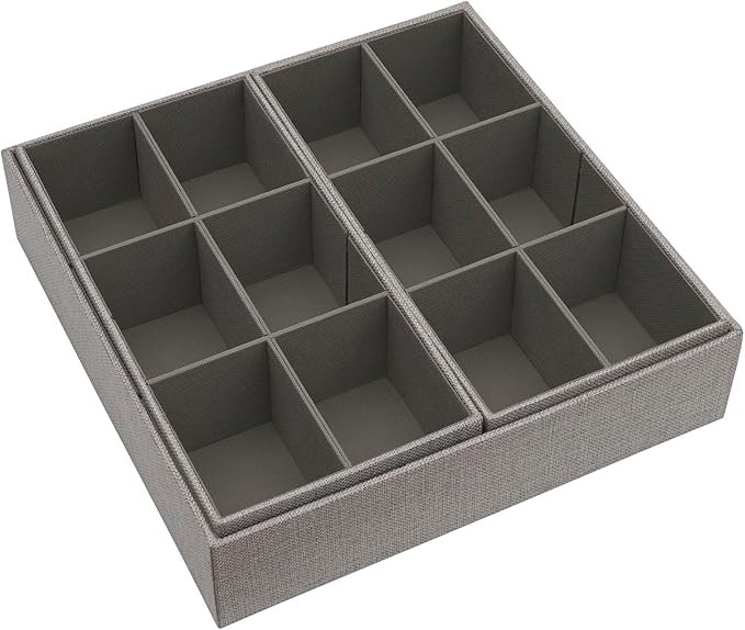 Household Essentials 3 Piece Drawer Organizers Starter Set, Customizable Inserts, Large Tray and 2 Small Trays, Silver