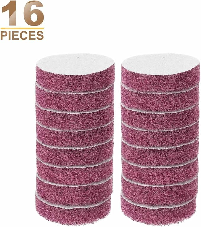 HARFINGTON 16pcs Scrubber Scouring Pads 500 Grits 2 Inch Drill Power Brush Hoop and Loop Surface Conditioning Disc Drill Scuffing Disc Scrub Pads for Home Kitchen Cleaning, Red
