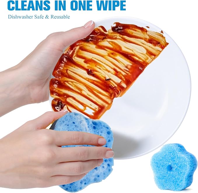 6-Pack Dishwasher Detergent and Deodorizer Tablets with Kitchen Sponge, Deep Clean Formula, Dishwasher Safe, Removes Scale, Odors, and Hard Water Residue (Lemon Scent)