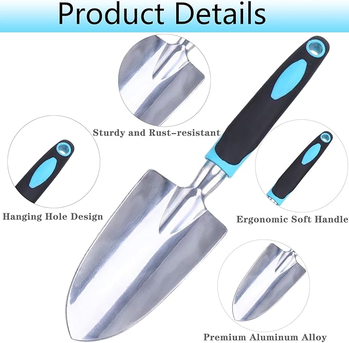 Garden Shovel Garden Hand Trowel, Heavy Duty Gardening Hand Tools with Ergonomic Handle, Rust Resistant Small Garden Spade for Diligent Farmer Soil Excavation, Planting and Transplanting (Blue)