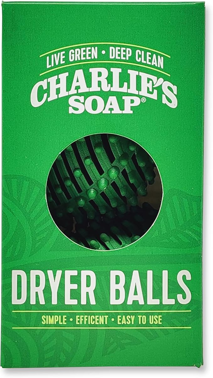 Charlie's Soap Eco-Friendly Dryer Balls 2 Pack - Reusable, Durable, Unscented Alternative to Dryer Sheets, Wool Balls, or Scent Beads