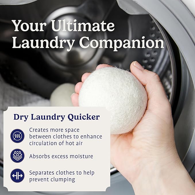 Handy Laundry Wool Dryer Balls - Natural Fabric Softener, Reusable, Reduces Clothing Wrinkles and Saves Drying Time, Better Alternative to Plastic Balls and Liquid Softener (Pack of 12)